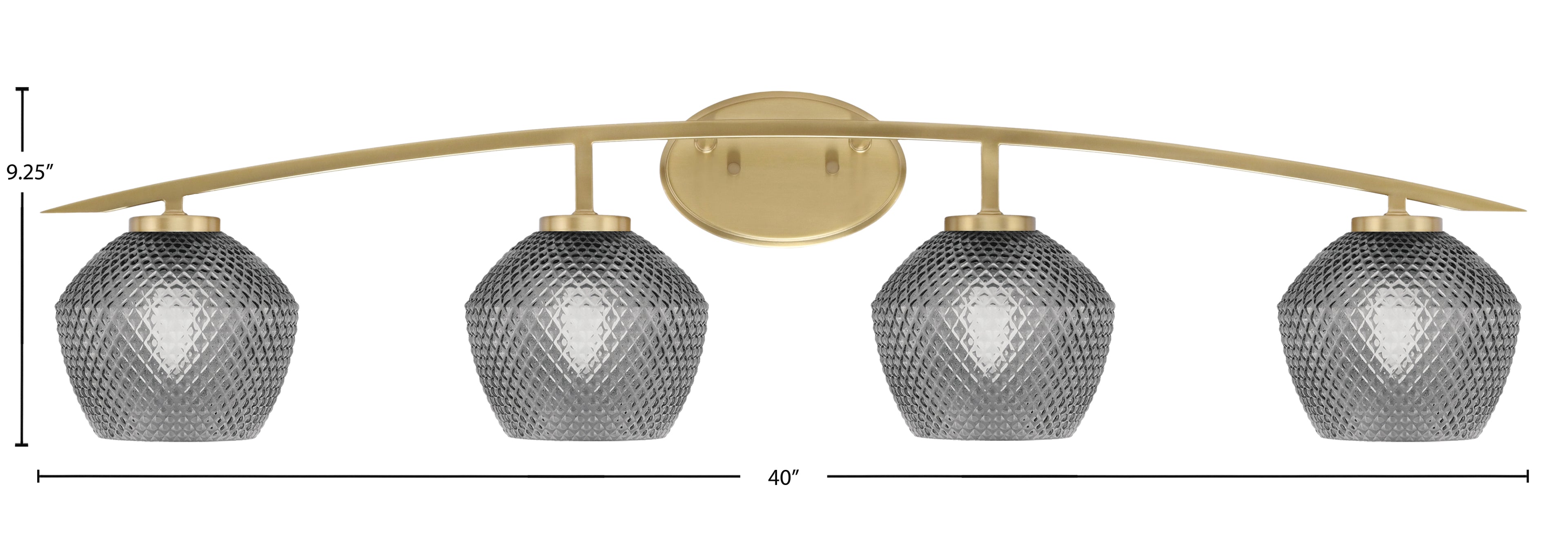 Kurve Four Light Bath Bar in New Age Brass with 6" Smoke Textured Shade