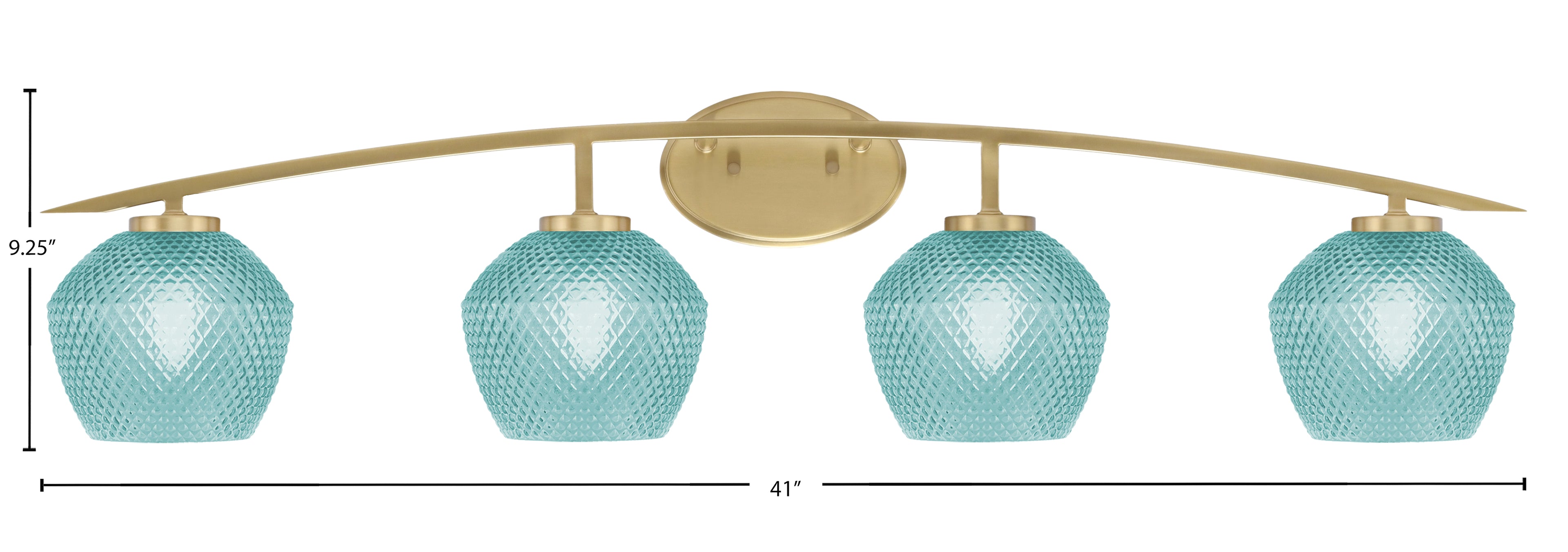 Kurve Four Light Bath Bar in New Age Brass with 6" Turquoise Textured Shade