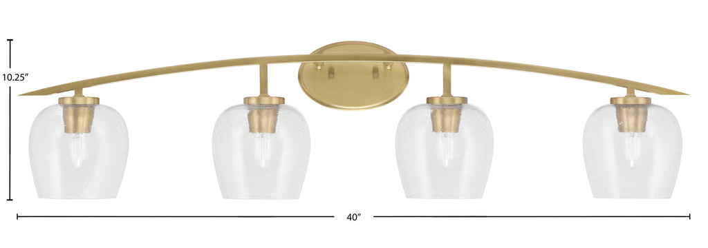Kurve Four Light Bath Bar in New Age Brass with 6" Clear Bubble Shade