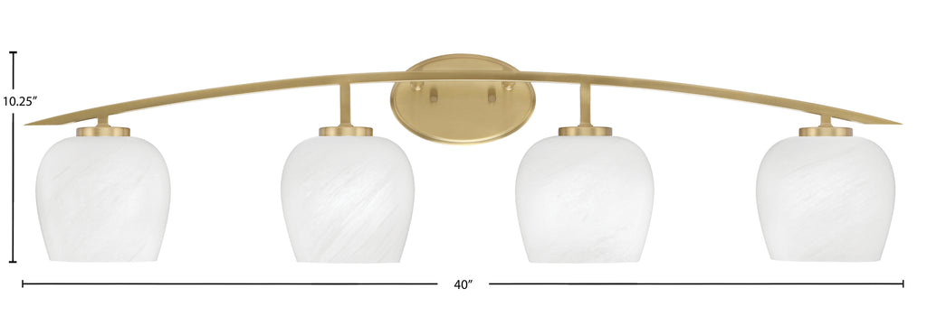 Kurve Four Light Bath Bar in New Age Brass with 6" White Marble Shade
