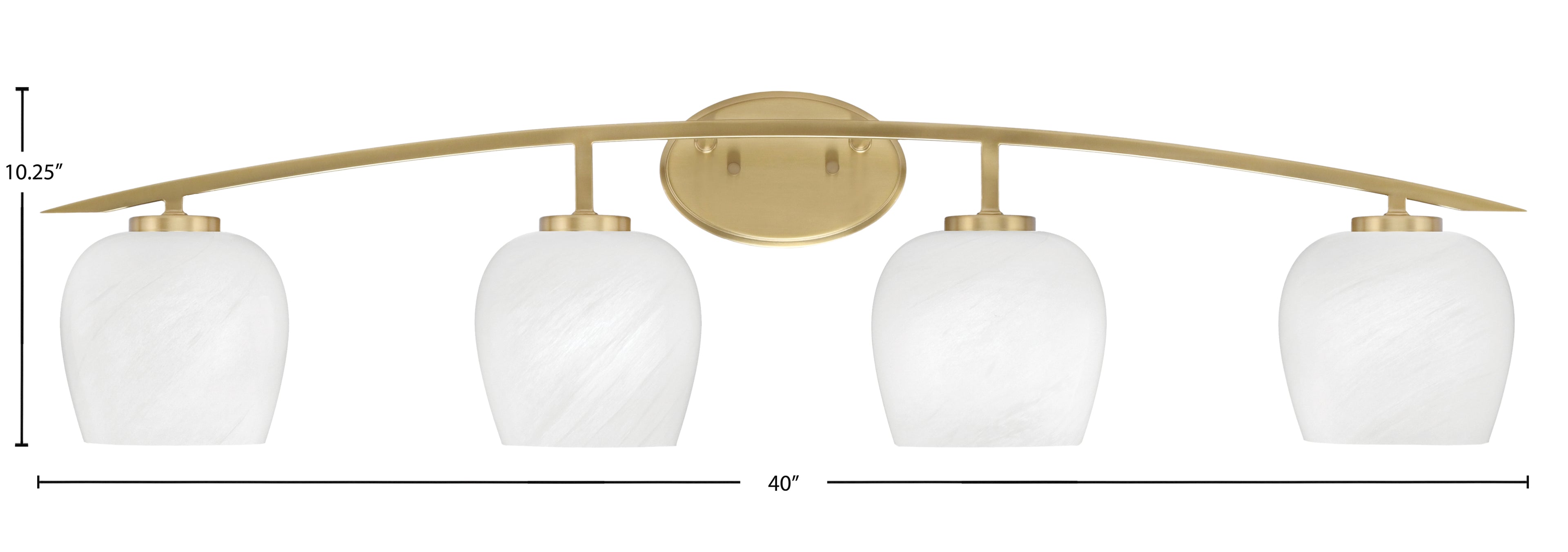 Kurve Four Light Bath Bar in New Age Brass with 6" White Marble Shade