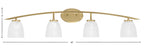Kurve Four Light Bath Bar in New Age Brass with 5" Clear Ribbed Shade