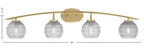 Kurve Four Light Bath Bar in New Age Brass with 6" Clear Ribbed Shade