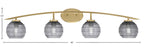 Kurve Four Light Bath Bar in New Age Brass with 6" Smoke Ribbed Shade