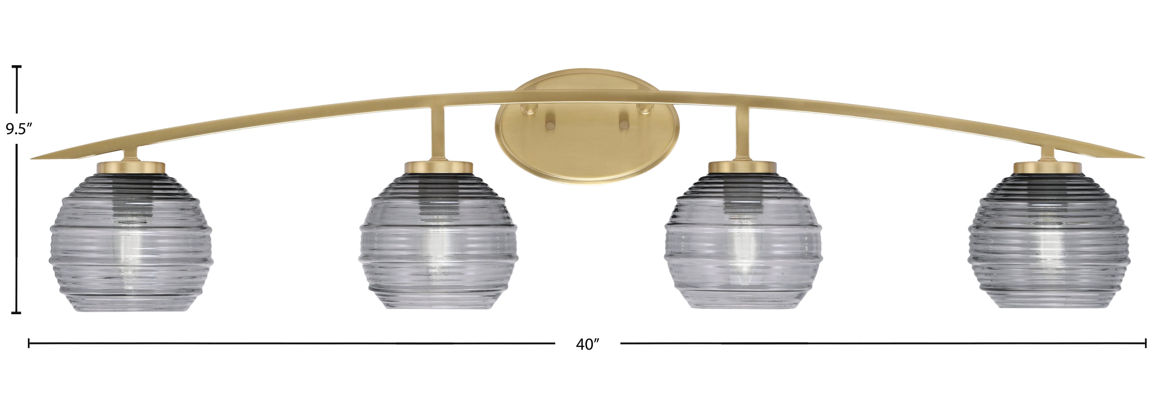 Kurve Four Light Bath Bar in New Age Brass with 6" Smoke Ribbed Shade