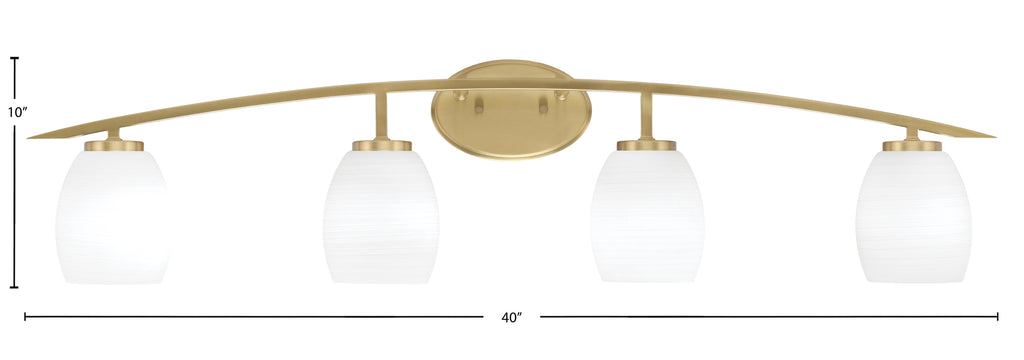 Kurve Four Light Bath Bar in New Age Brass with 5" White Linen Shade
