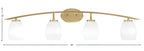 Kurve Four Light Bath Bar in New Age Brass with 5" White Linen Shade