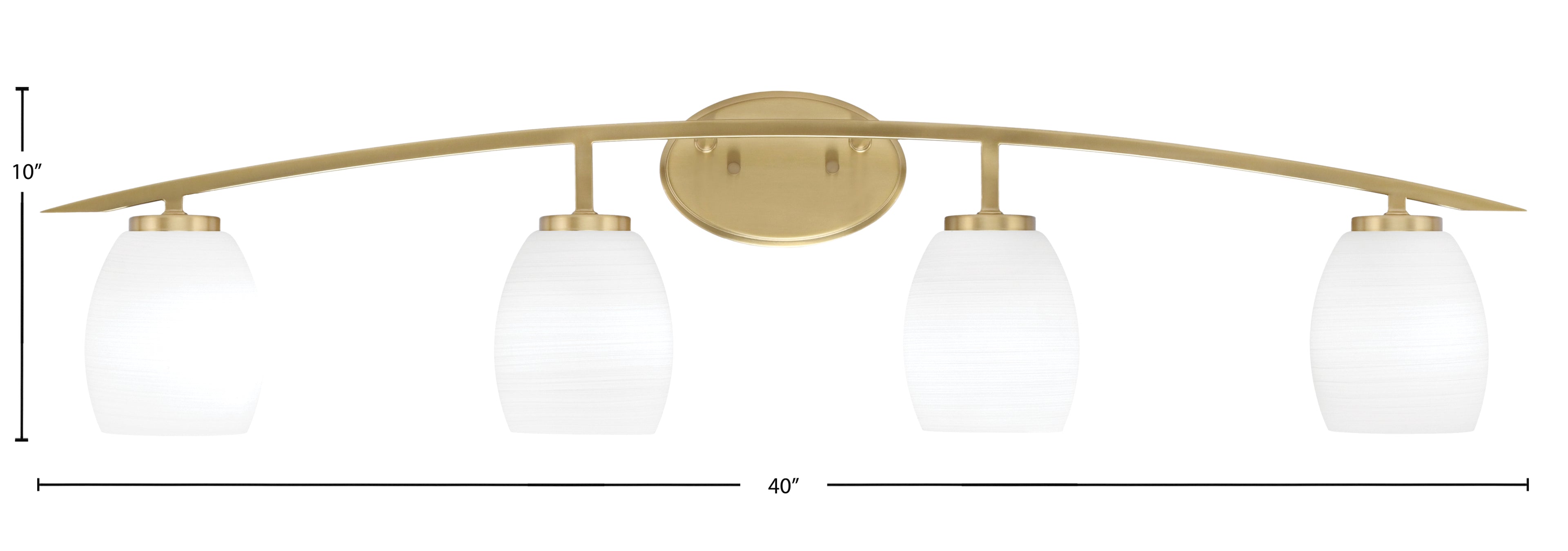 Kurve Four Light Bath Bar in New Age Brass with 5" White Linen Shade