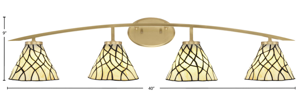 Kurve Four Light Bath Bar in New Age Brass with 7" Sandhill Art Glass Shade