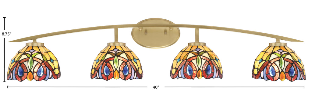 Kurve Four Light Bath Bar in New Age Brass with 7" Lynx Art Glass Shade