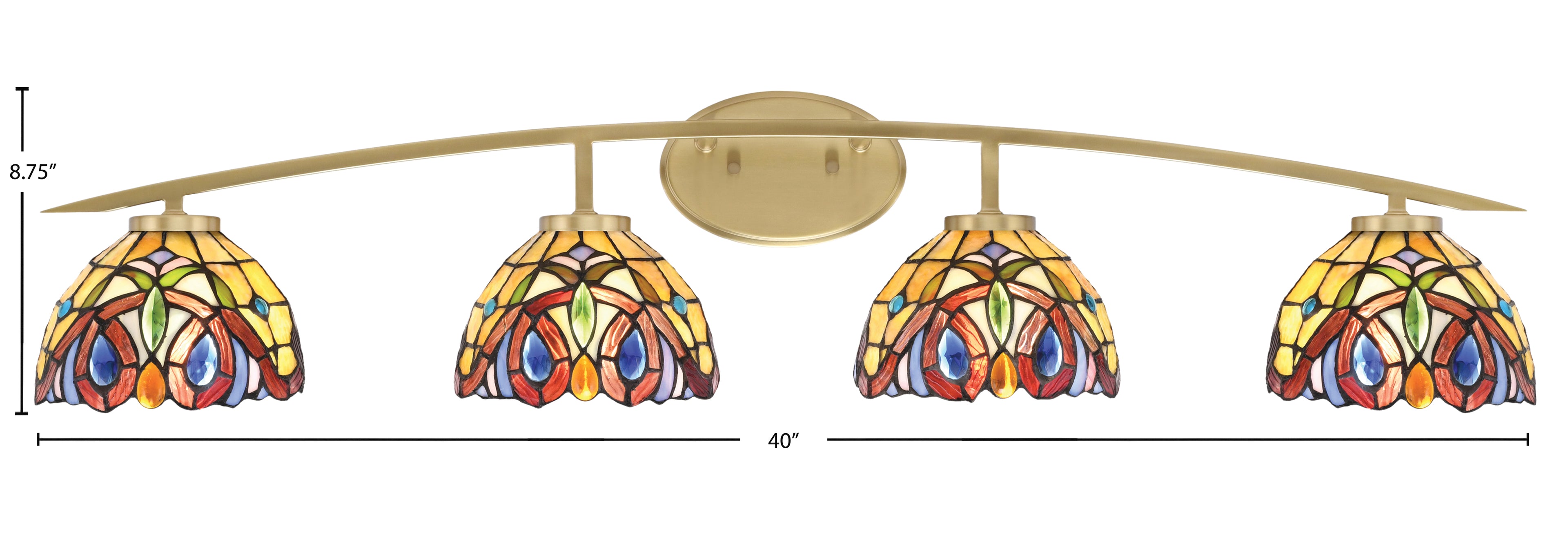 Kurve Four Light Bath Bar in New Age Brass with 7" Lynx Art Glass Shade
