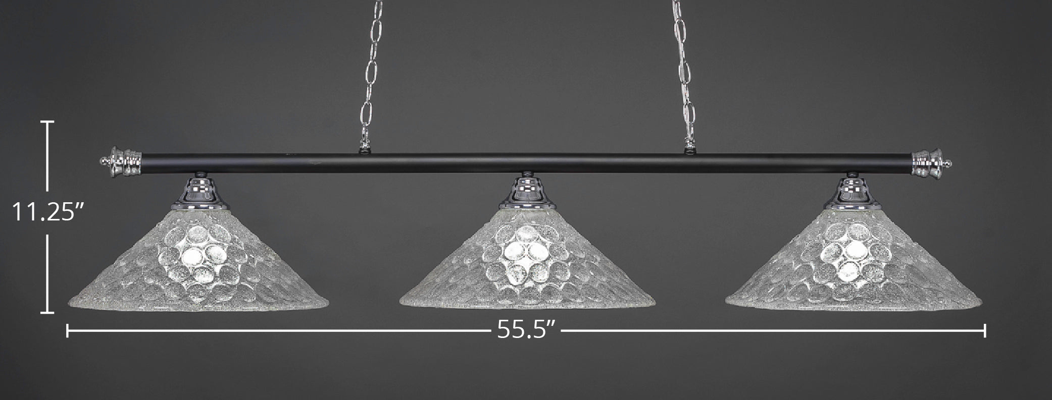 Oxford Three Light Bar in Chrome & Matte Black with 16" Italian Bubble Shade