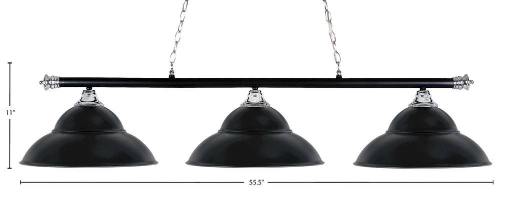 Oxford Three Light Bar in Chrome & Matte Black with 16" Matte Black Double Bubble Metal Shade Shade