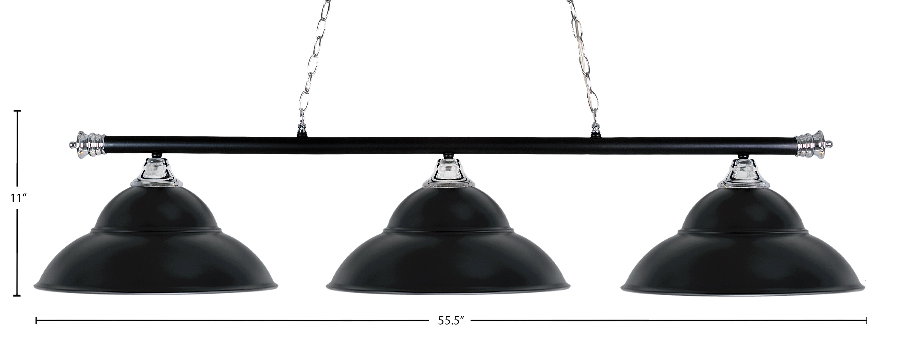 Oxford Three Light Bar in Chrome & Matte Black with 16" Matte Black Double Bubble Metal Shade Shade