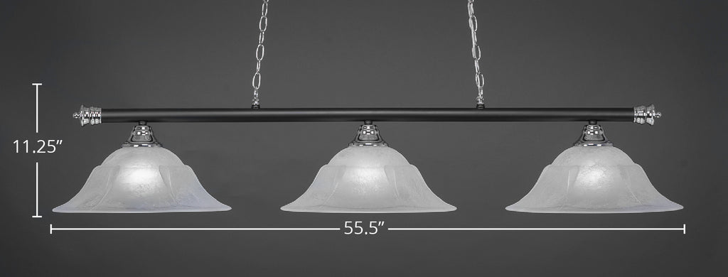 Oxford Three Light Bar in Chrome & Matte Black with 16" White Marble Shade