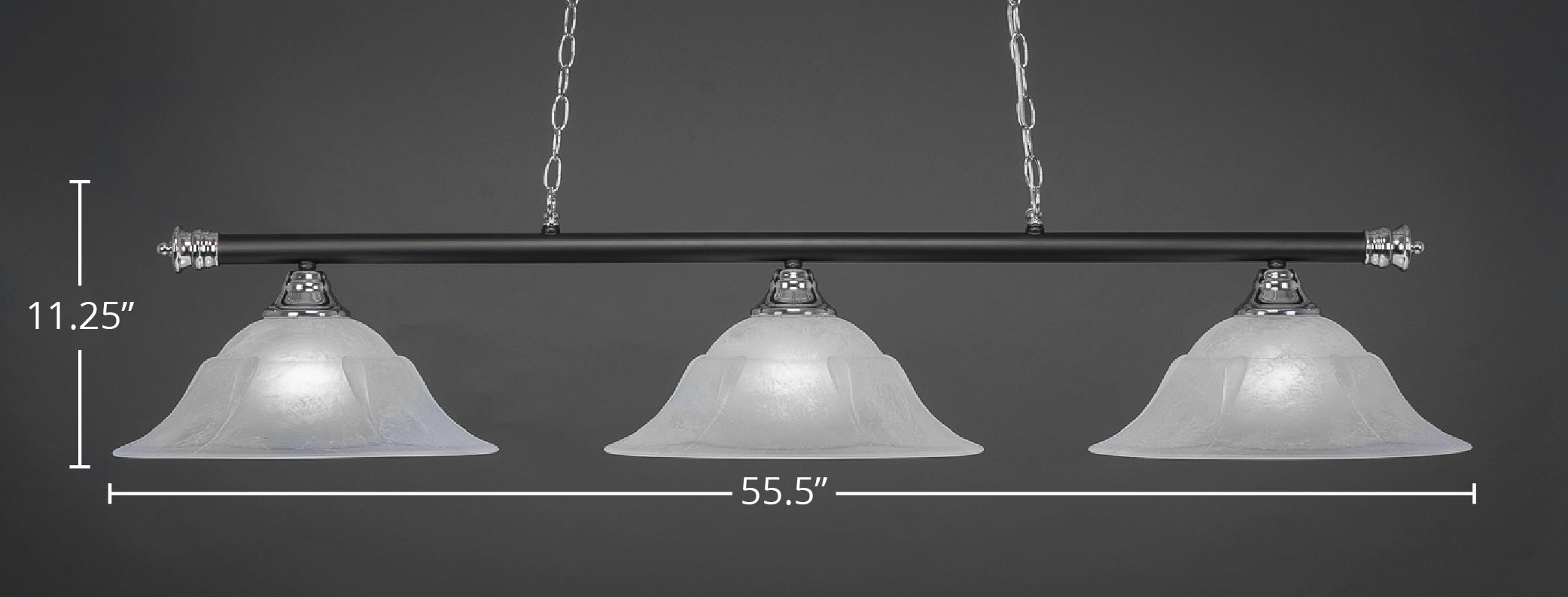 Oxford Three Light Bar in Chrome & Matte Black with 16" White Marble Shade