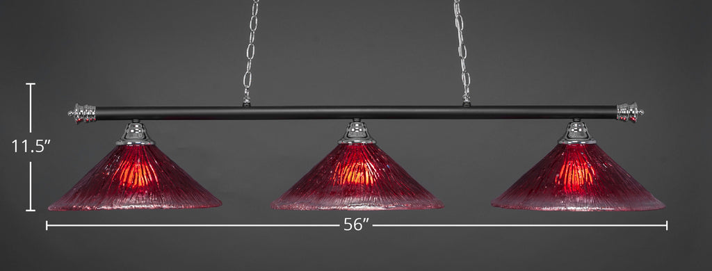 Oxford Three Light Bar in Chrome & Matte Black with 16" Raspberry Crystal Shade