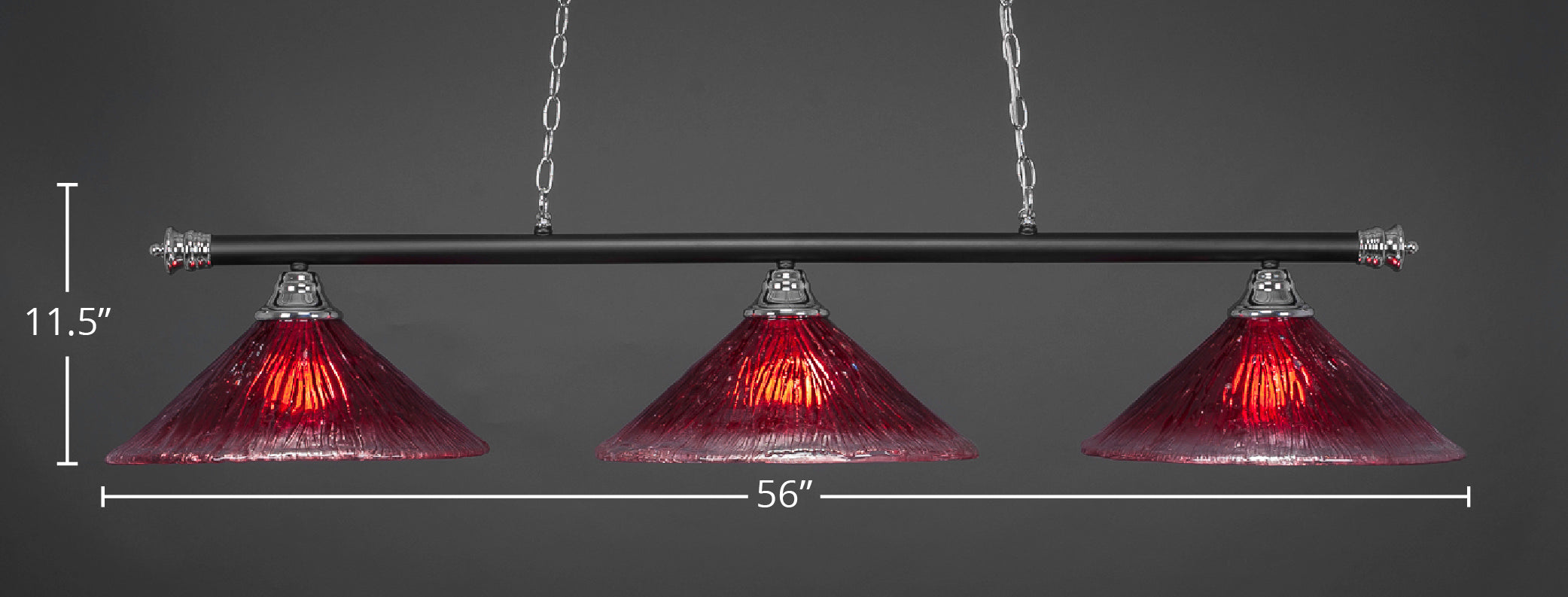 Oxford Three Light Bar in Chrome & Matte Black with 16" Raspberry Crystal Shade