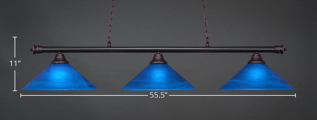 Oxford Three Light Bar in Dark Granite with 16" Blue Italian Shade