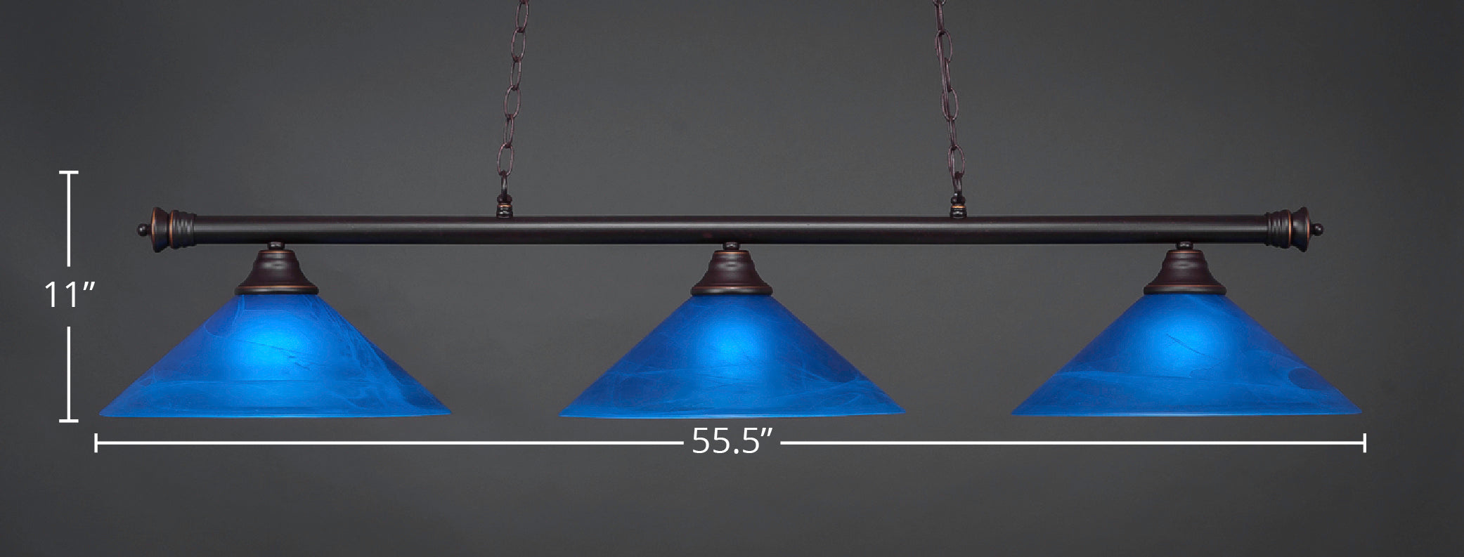 Oxford Three Light Bar in Dark Granite with 16" Blue Italian Shade