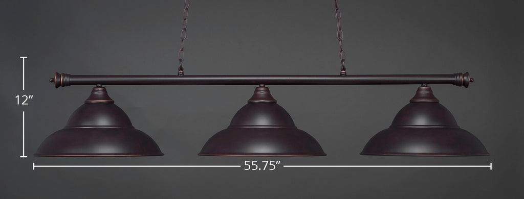 Oxford Three Light Bar in Dark Granite with 16" Dark Granite Double Bubble Metal Shade Shade