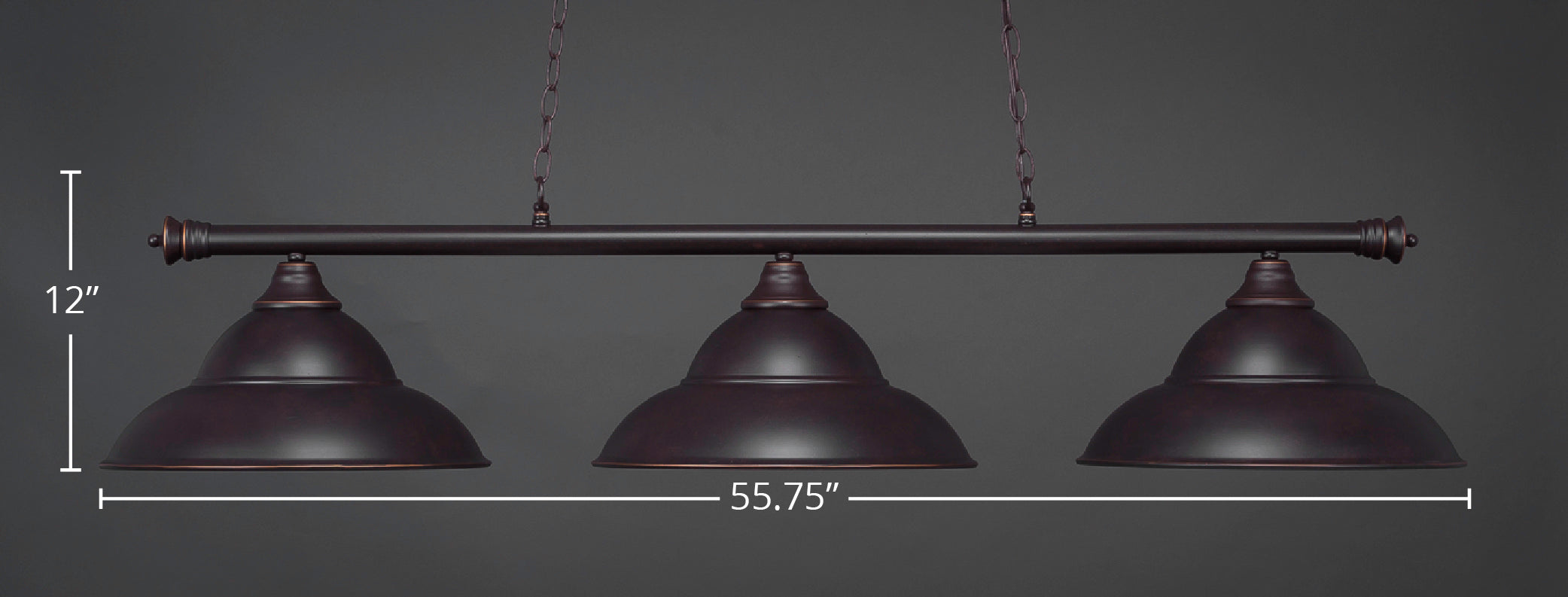 Oxford Three Light Bar in Dark Granite with 16" Dark Granite Double Bubble Metal Shade Shade