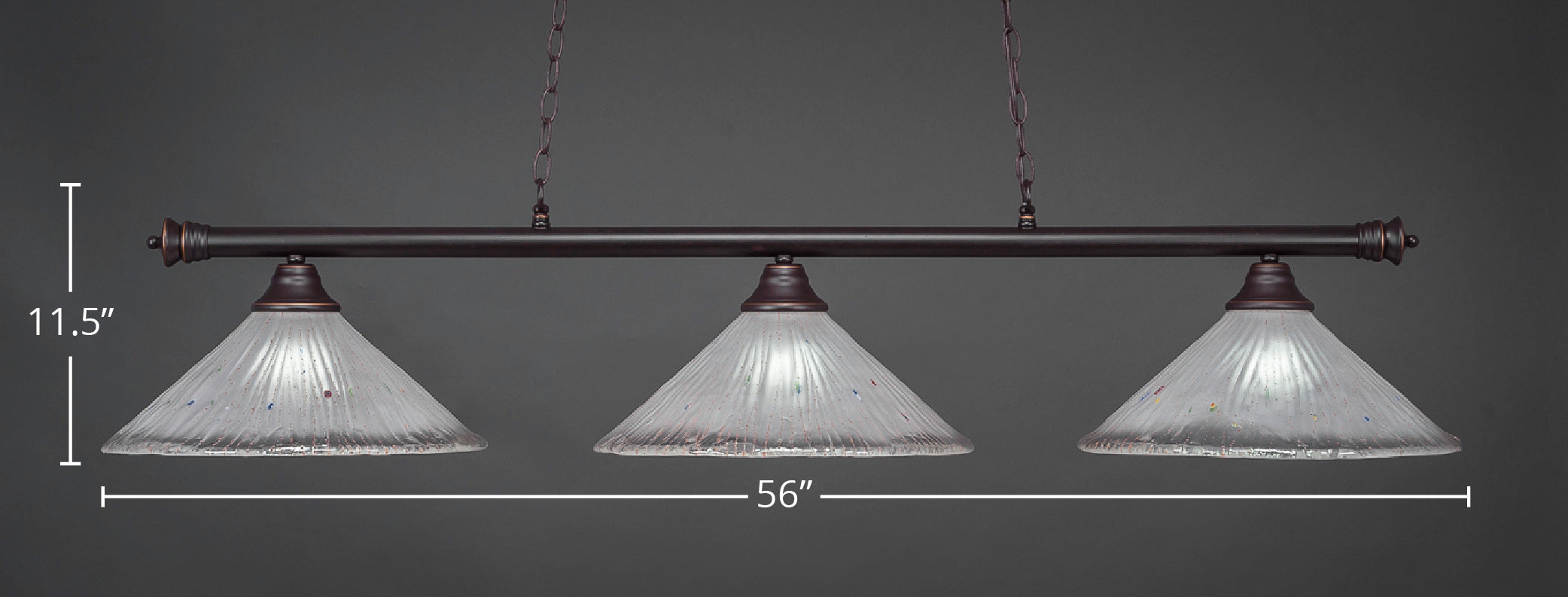 Oxford Three Light Bar in Dark Granite with 16" Frosted Crystal Shade