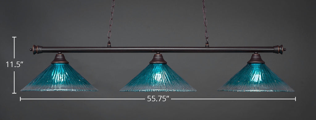Oxford Three Light Bar in Dark Granite with 16" Teal Crystal Shade