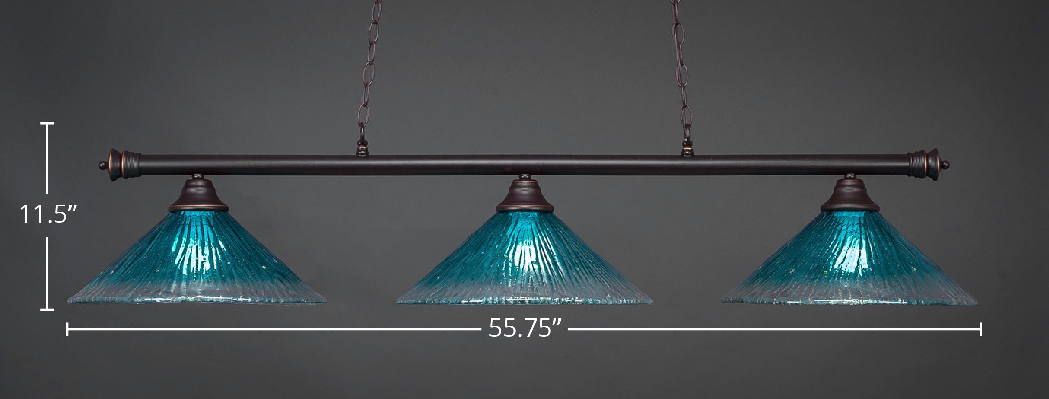 Oxford Three Light Bar in Dark Granite with 16" Teal Crystal Shade