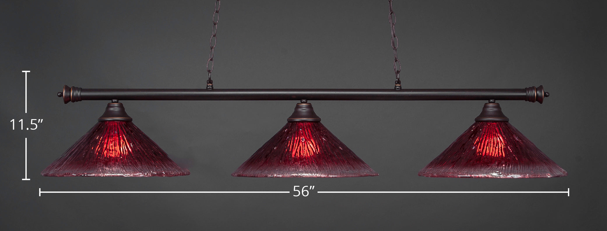 Oxford Three Light Bar in Dark Granite with 16" Raspberry Crystal Shade