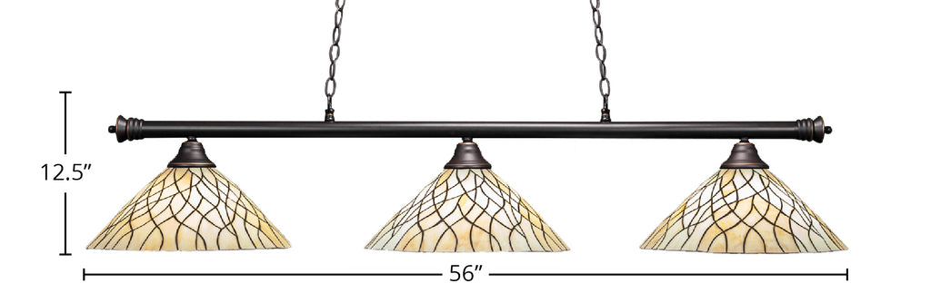 Oxford Three Light Bar in Dark Granite with 16" Sandhill Art Glass Shade