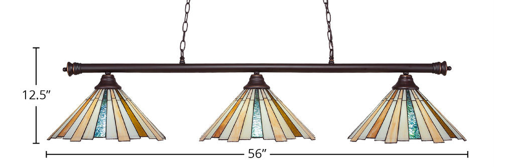 Oxford Three Light Bar in Dark Granite with 16" Zion Art Glass Shade