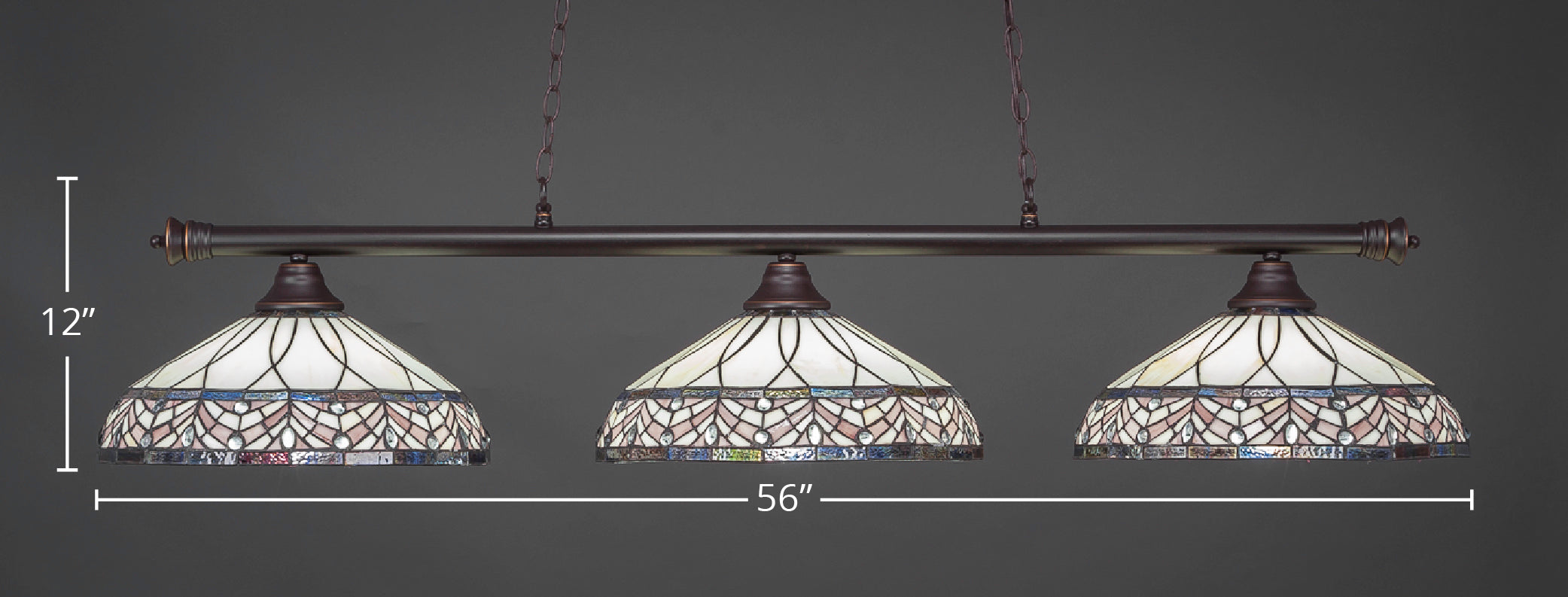 Oxford Three Light Bar in Dark Granite with 16" Royal Merlot Art Glass Shade