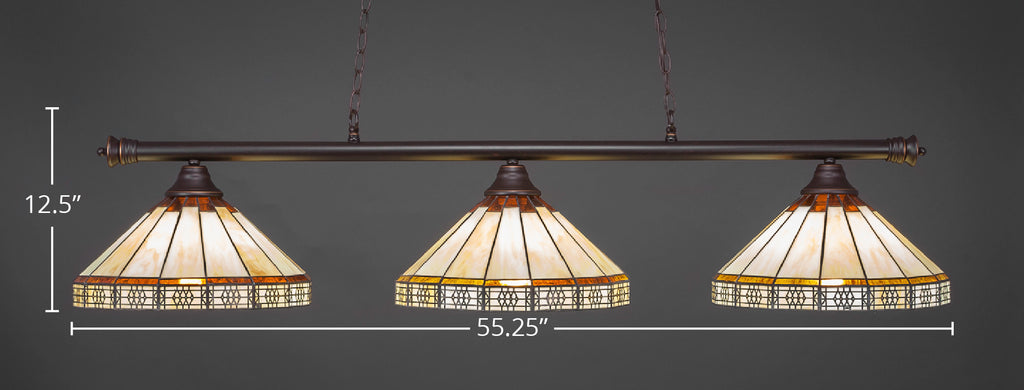 Oxford Three Light Bar in Dark Granite with 15" Honey & Brown Mission Art Glass Shade