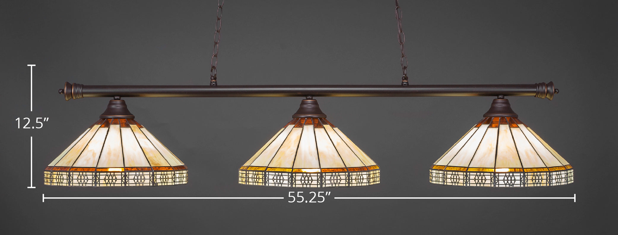 Oxford Three Light Bar in Dark Granite with 15" Honey & Brown Mission Art Glass Shade