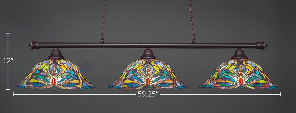 Oxford Three Light Bar in Dark Granite with 19" Kaleidoscope Art Glass Shade