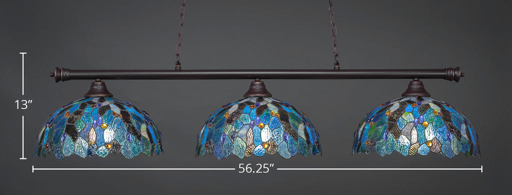 Oxford Three Light Bar in Dark Granite with 16" Blue Mosaic Art Glass Shade
