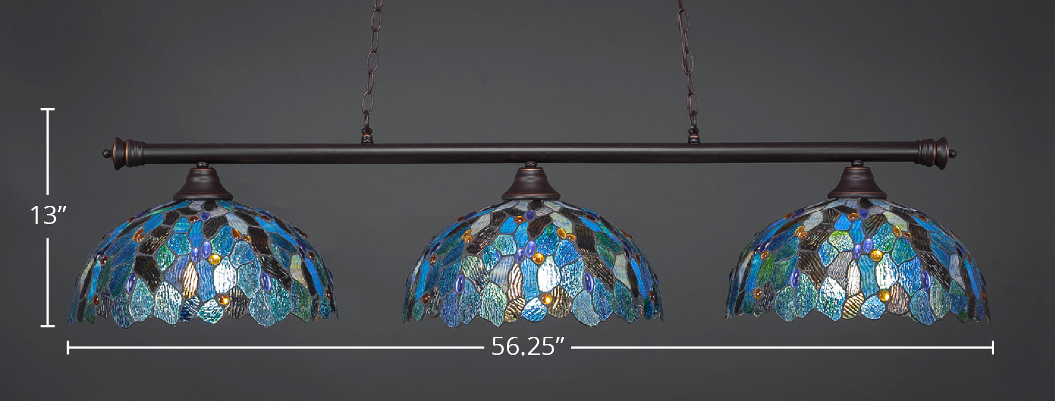 Oxford Three Light Bar in Dark Granite with 16" Blue Mosaic Art Glass Shade