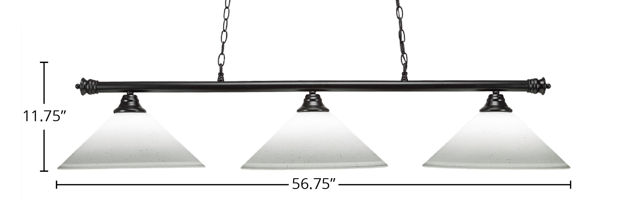 Oxford Three Light Bar in Matte Black with 16" White Muslin Shade