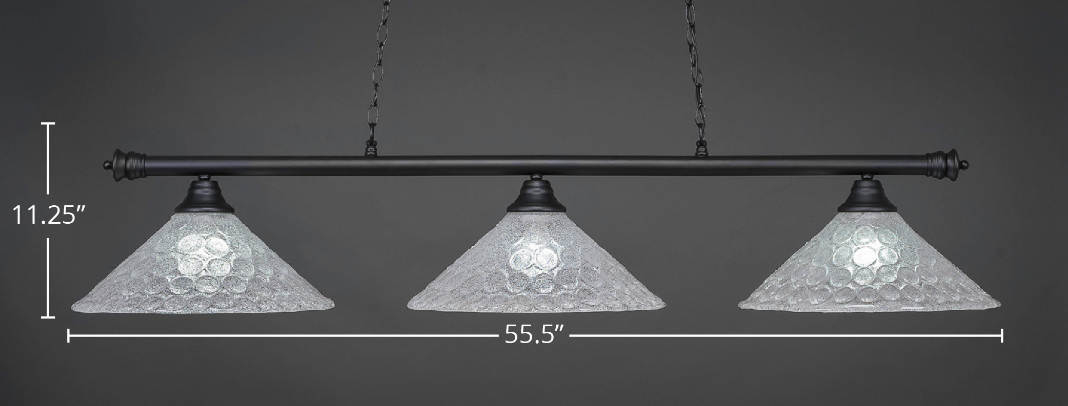 Oxford Three Light Bar in Matte Black with 16" Italian Bubble Shade