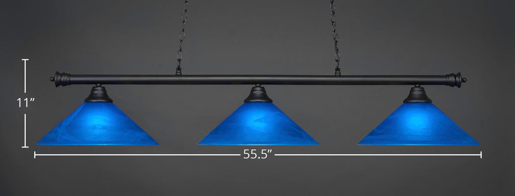 Oxford Three Light Bar in Matte Black with 16" Blue Italian Shade