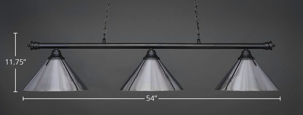 Oxford Three Light Bar in Matte Black with 14" Chrome Cone Metal Shade Shade
