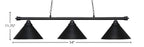 Oxford Three Light Bar in Matte Black with 14" Matte Black Cone Metal Shade Shade