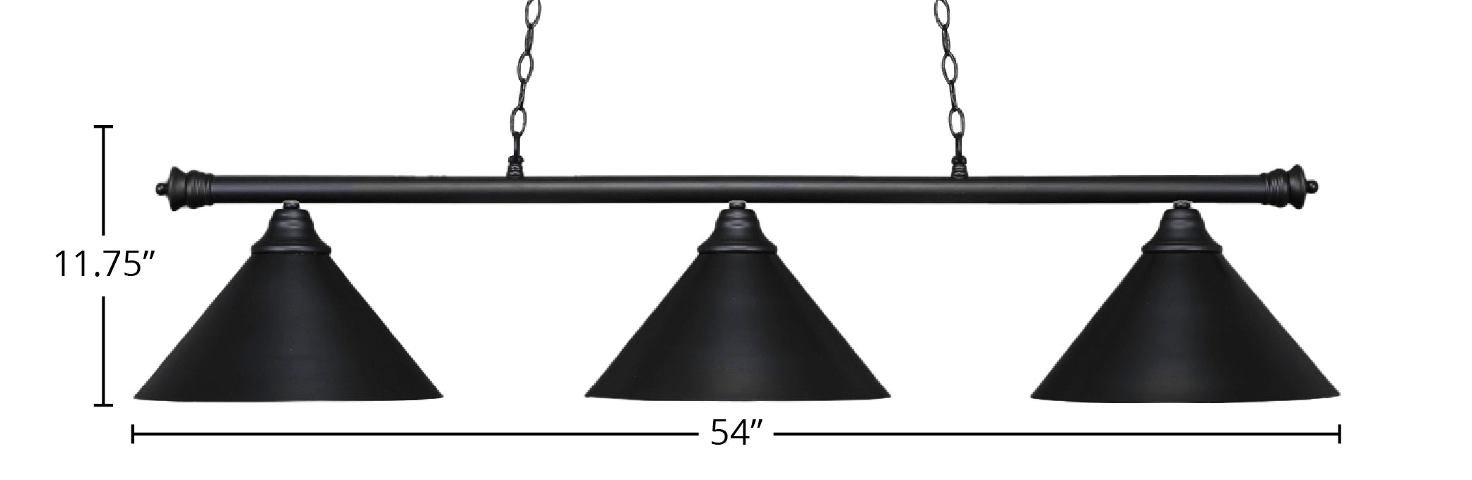 Oxford Three Light Bar in Matte Black with 14" Matte Black Cone Metal Shade Shade