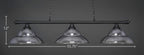 Oxford Three Light Bar in Matte Black with 16" Chrome Double Bubble Metal Shade Shade