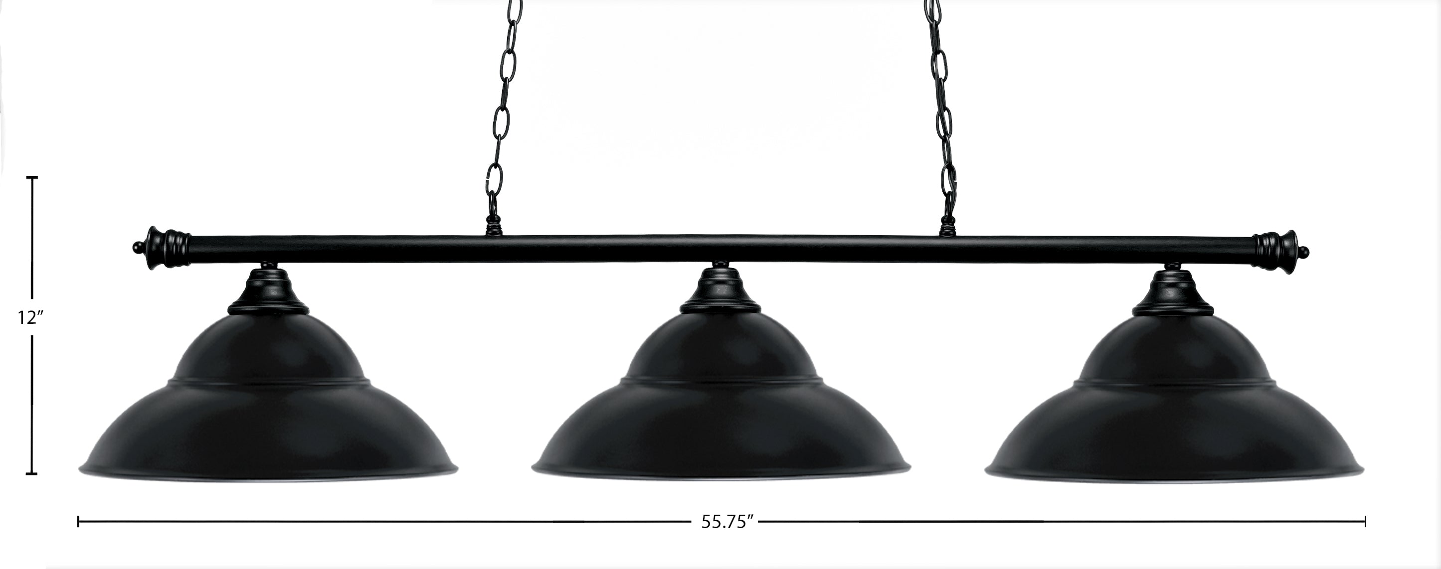 Oxford Three Light Bar in Matte Black with 16" Matte Black Double Bubble Metal Shade Shade