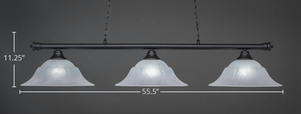 Oxford Three Light Bar in Matte Black with 16" White Marble Shade