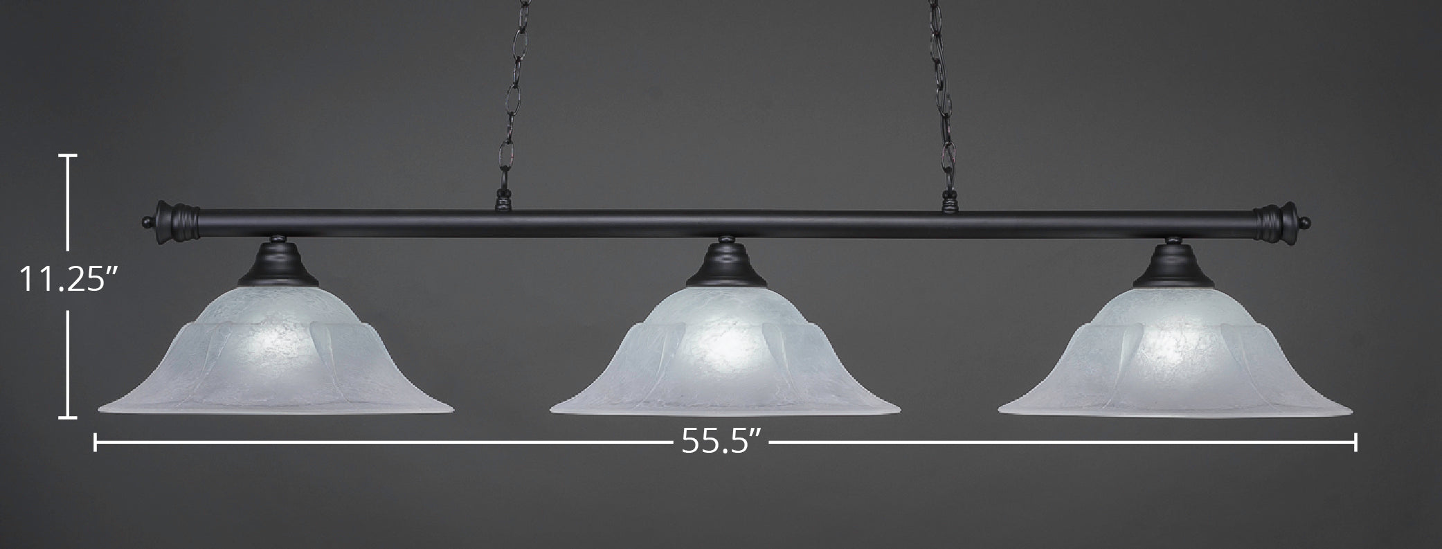 Oxford Three Light Bar in Matte Black with 16" White Marble Shade