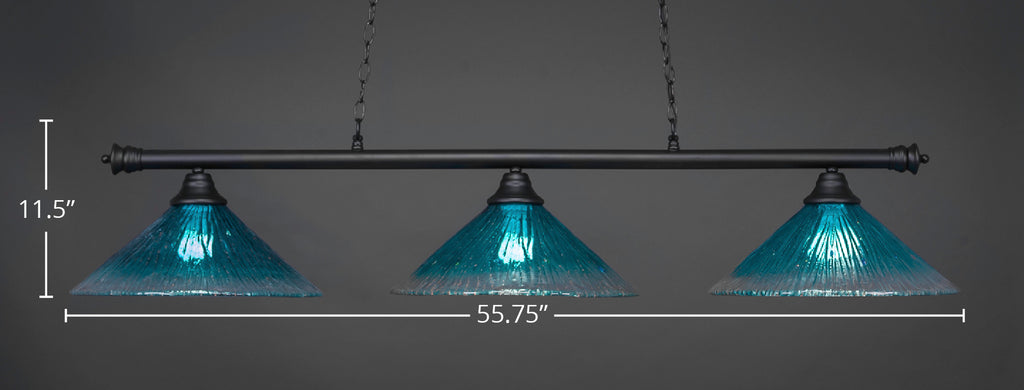 Oxford Three Light Bar in Matte Black with 16" Teal Crystal Shade