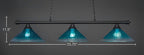 Oxford Three Light Bar in Matte Black with 16" Teal Crystal Shade